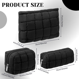 Huhumy Quilted Cosmetic Bag Set showing three sizes