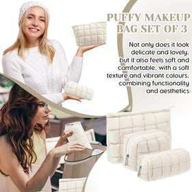 Huhumy Quilted Makeup Bag set displayed in travel setting