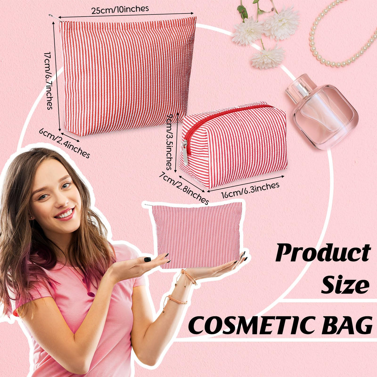 Huhumy red makeup bag with seersucker texture