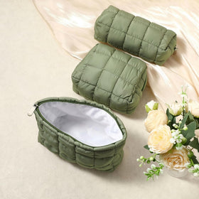 Huhumy small green quilted cosmetic bag, side view