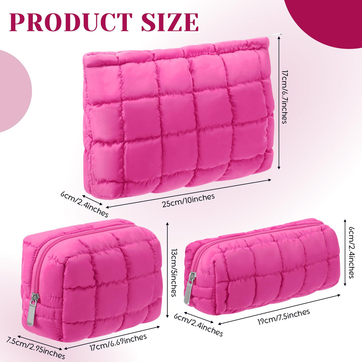 Huhumy small quilted cosmetic bag with zipper, side view