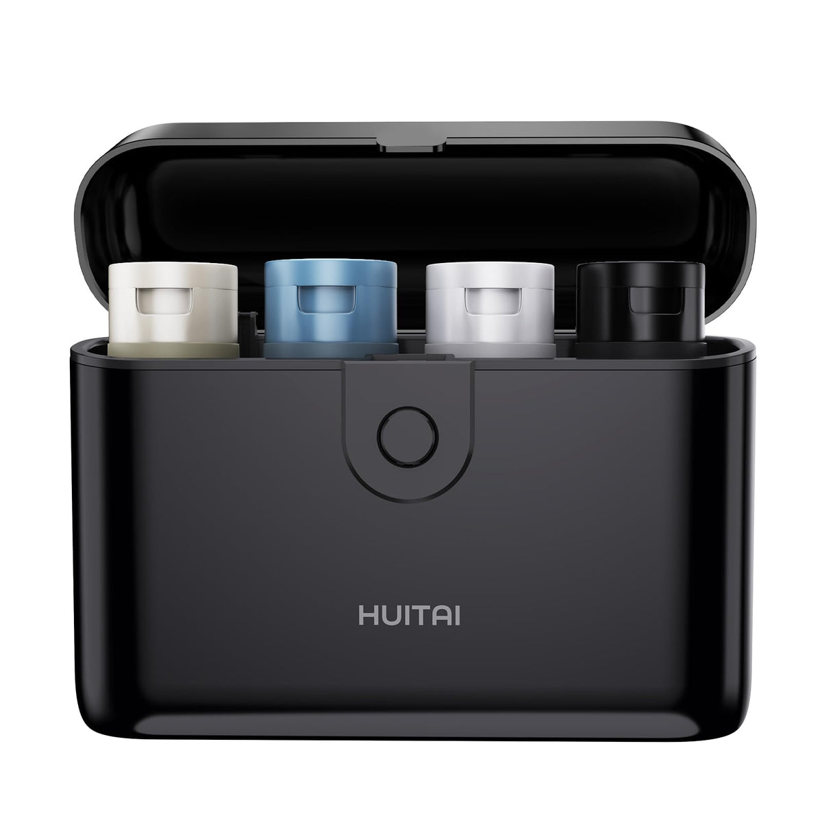 HUITAI travel case with four 2oz leak-proof bottles in black