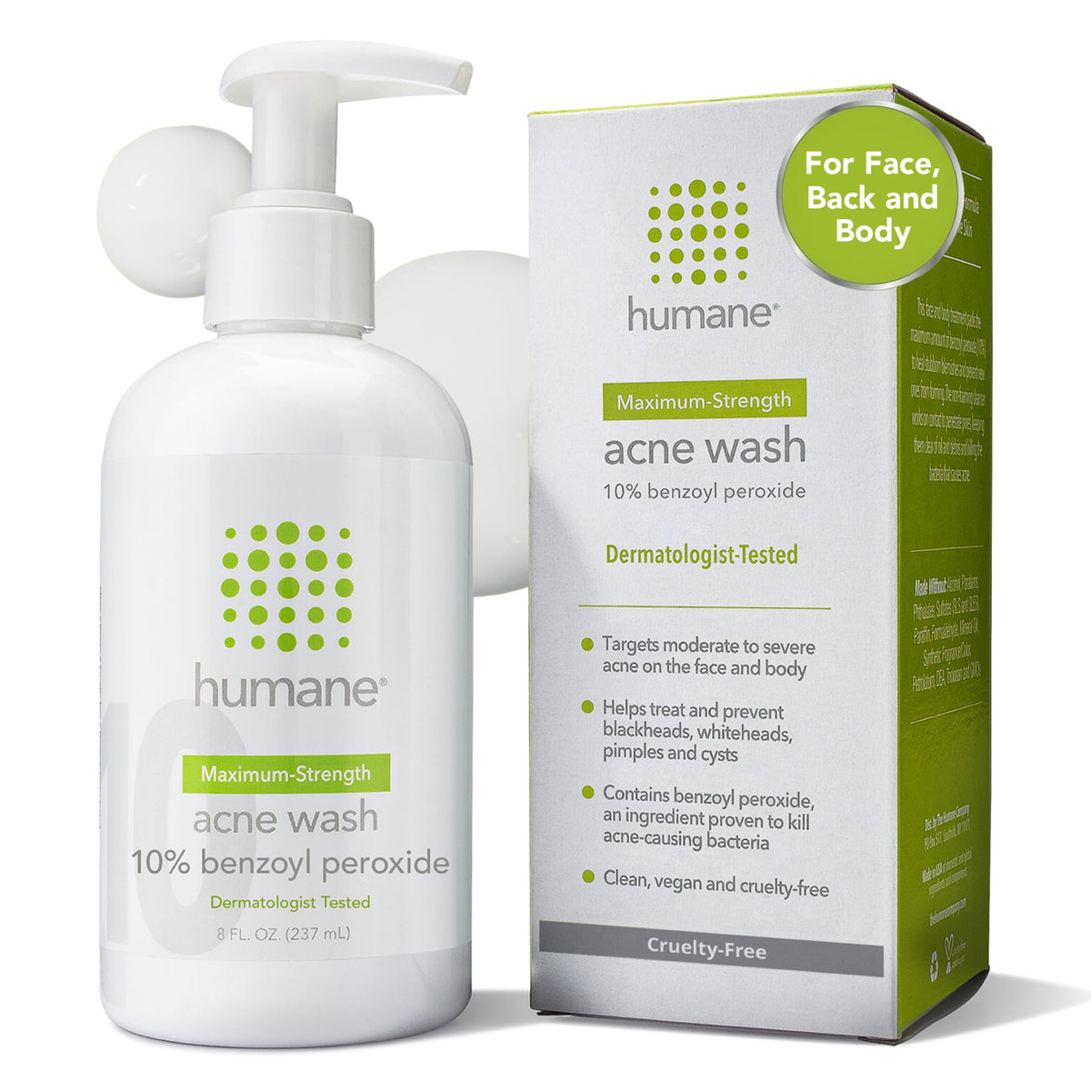 humane Maximum-Strength Acne Body Wash 10% Benzoyl Peroxide front view
