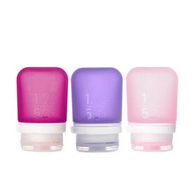 humangear GoToob+ 3-Pack squeeze bottles in Rose, Lilac, and Magenta