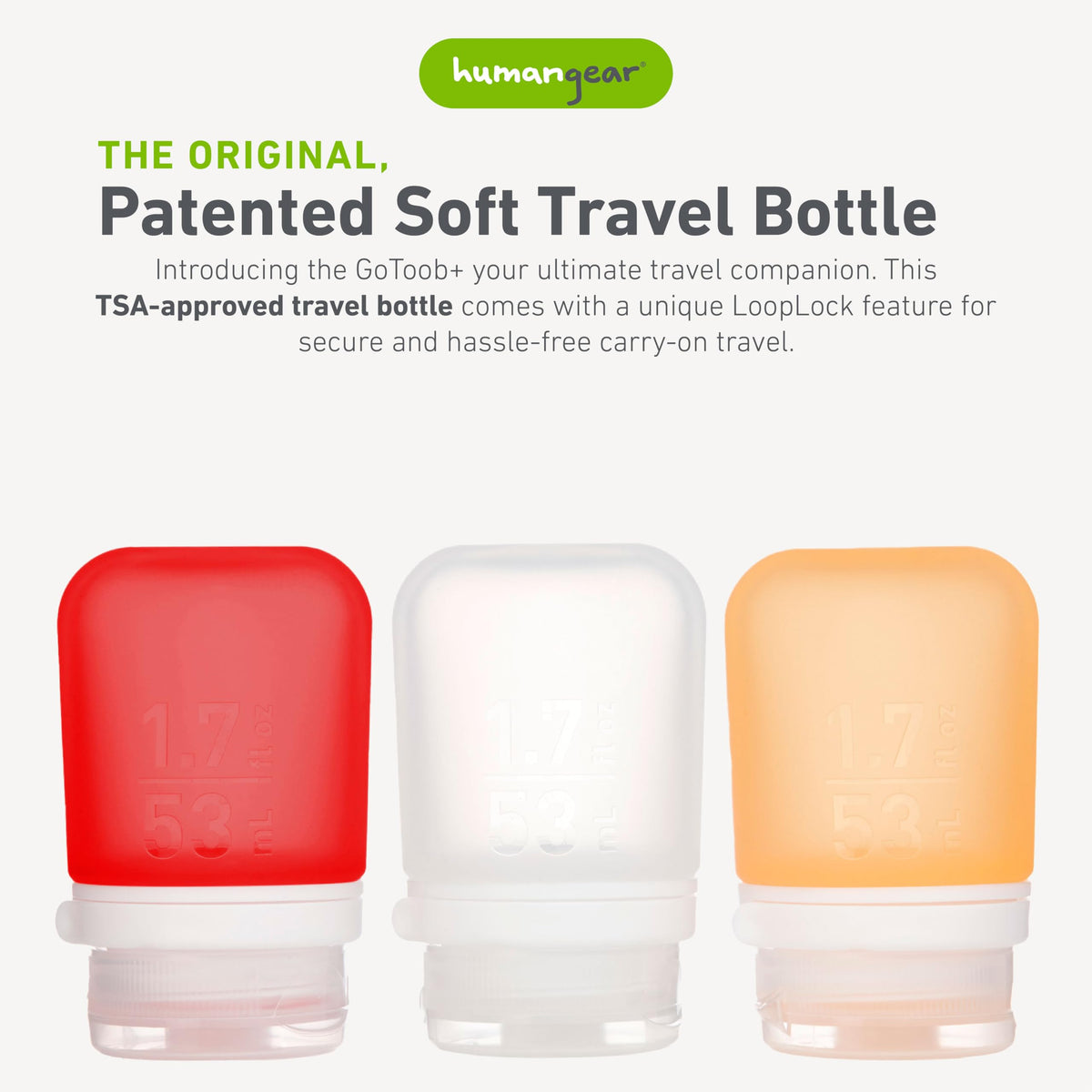 humangear GoToob+ bottle with LoopLock cap close-up