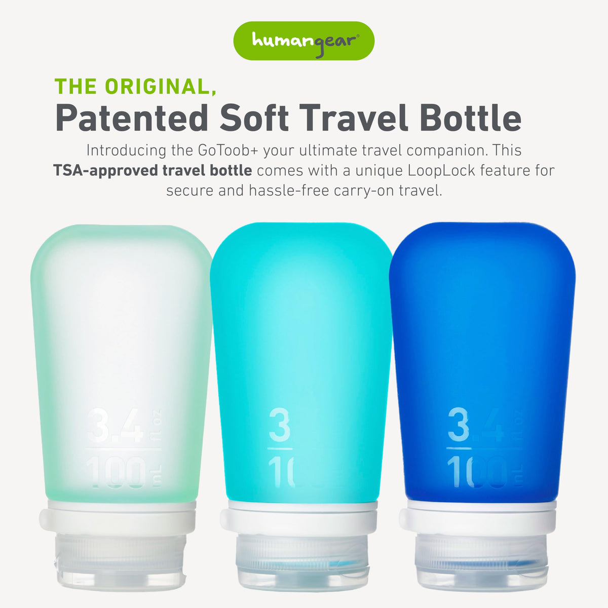humangear GoToob+ bottle with LoopLock cap for secure travel