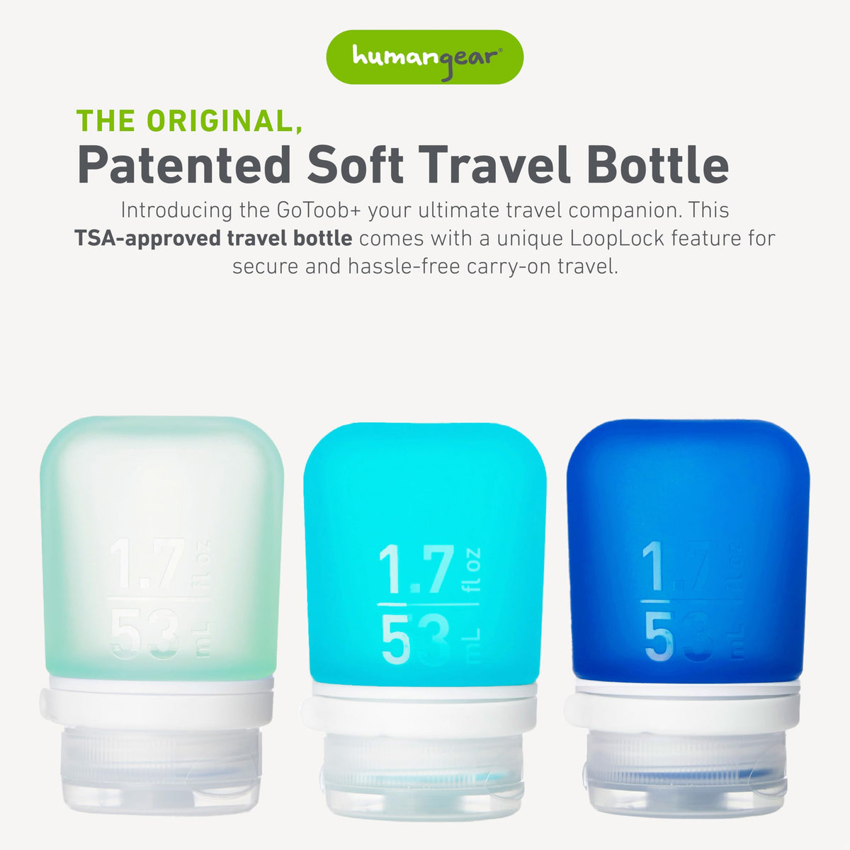 humangear GoToob+ bottle with LoopLock lid in mint