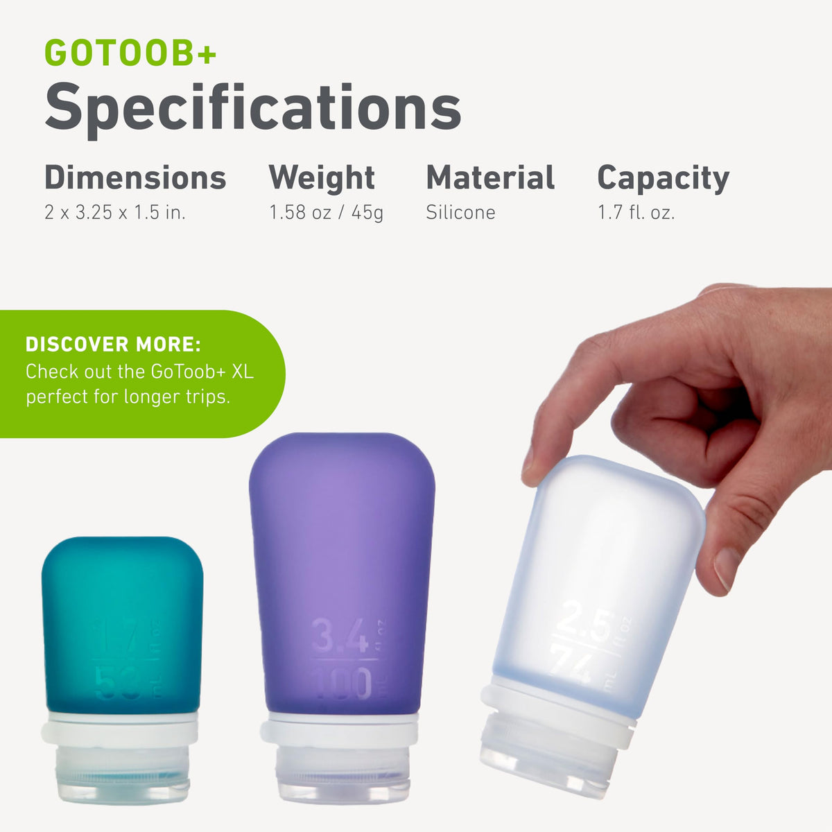 humangear GoToob+ bottles with carabiner attachment