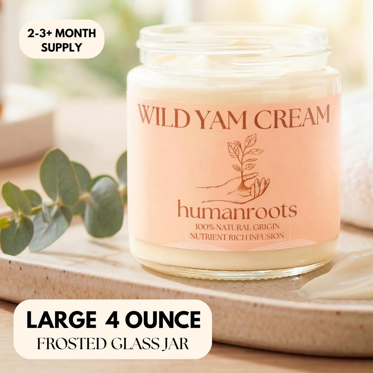 humanroots Wild Yam Cream 4 oz jar side view