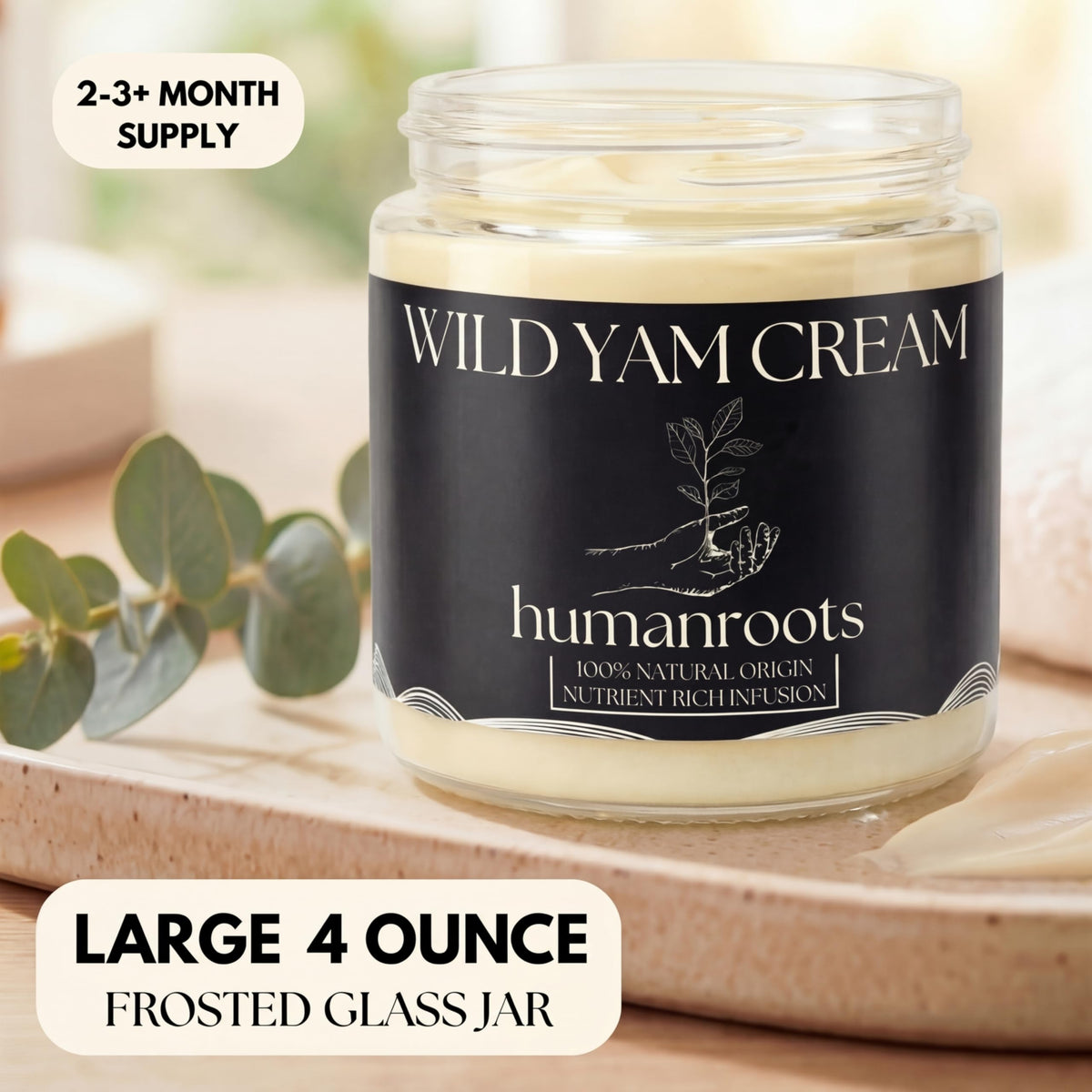 humanroots Wild Yam Cream 4 oz Vanilla Lavender side view