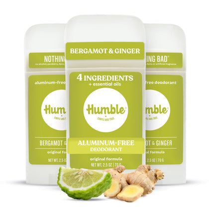 HUMBLE Aluminum-Free Deodorant 3-Pack front view with Bergamot & Ginger scent