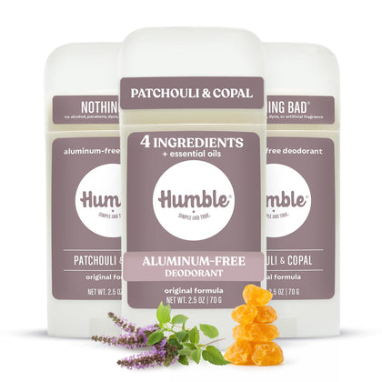 HUMBLE Aluminum-Free Deodorant 3 Pack, Patchouli & Copal front view