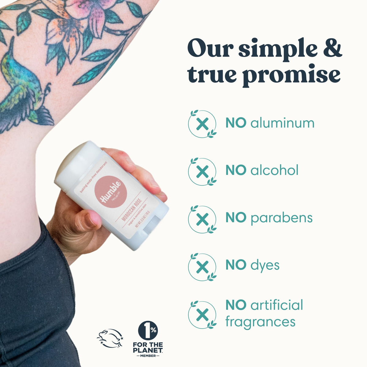 HUMBLE deodorant stick in use on skin