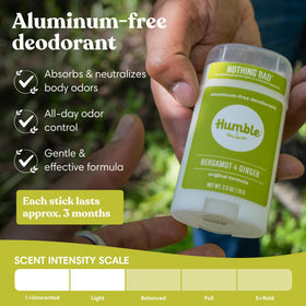 HUMBLE deodorant stick showing ingredients list on the back