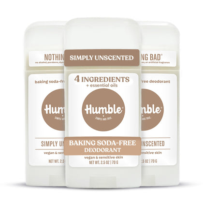 HUMBLE SIMPLE AND TRUE. Aluminum-Free Deodorant Simply Unscented 3-Pack front view