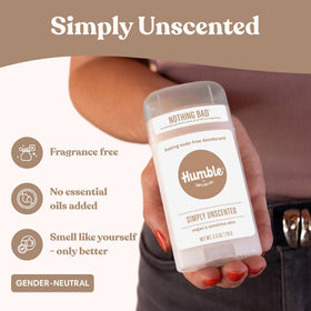 HUMBLE SIMPLE AND TRUE. Simply Unscented Deodorant packaging