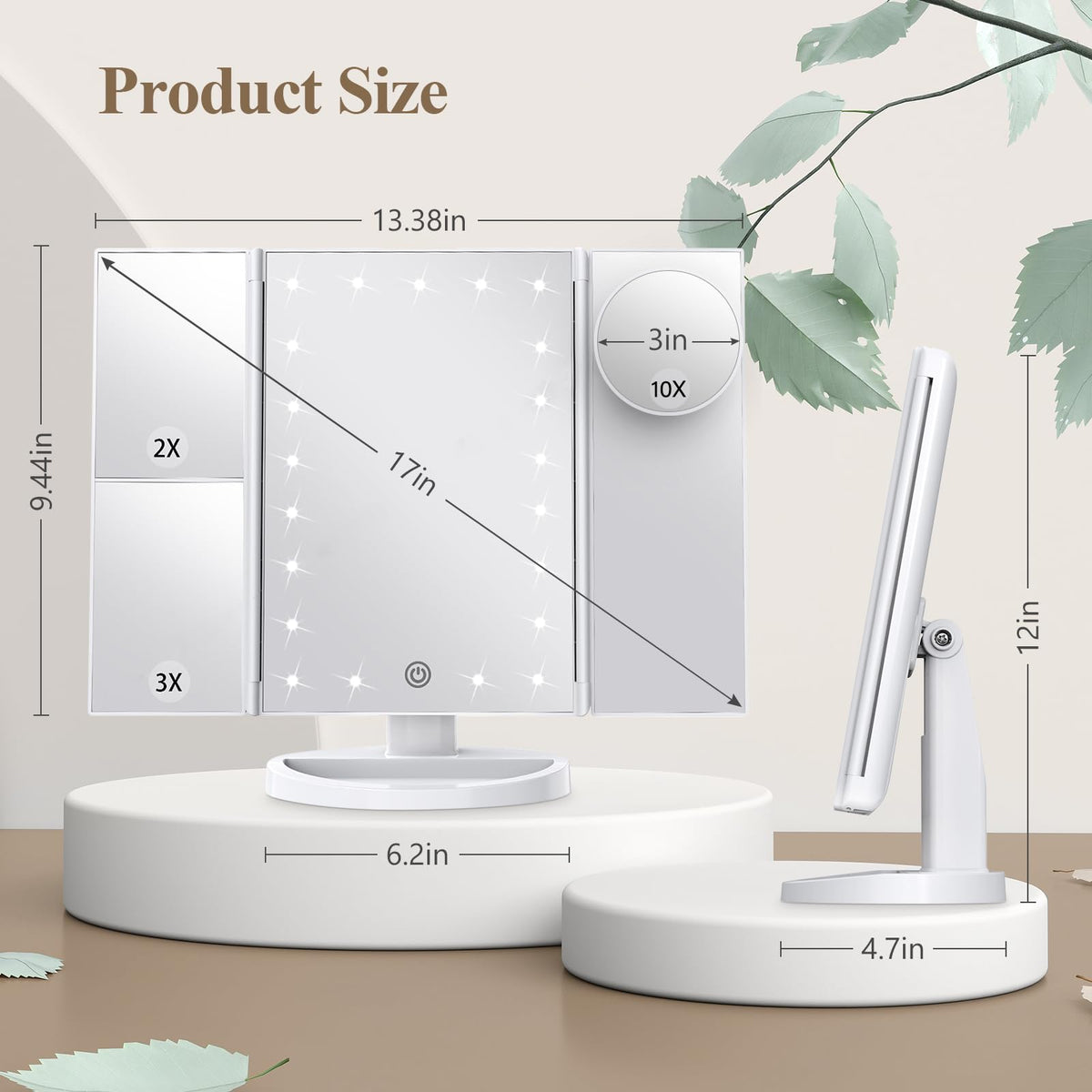 HUONUL Trifold Makeup Mirror displayed on a vanity