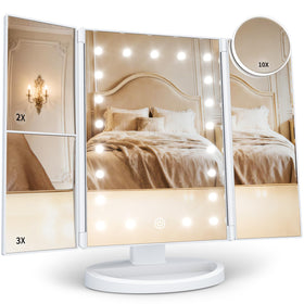 HUONUL Trifold Makeup Mirror front view with LED lights