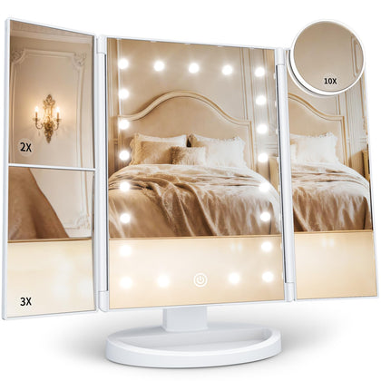HUONUL Trifold Makeup Mirror front view with LED lights