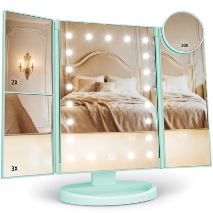 HUONUL Trifold Makeup Mirror front view with LED lights