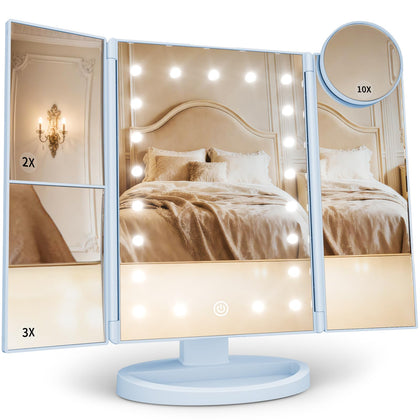 HUONUL Trifold Makeup Mirror front view with LED lights