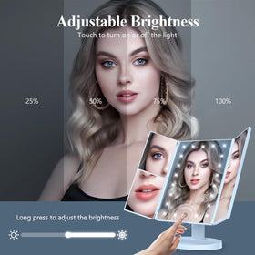 HUONUL Trifold Makeup Mirror with adjustable brightness settings
