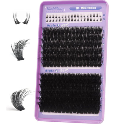 Hushlibaby Lash Clusters 100D+200D front view showing 3D fluffy design
