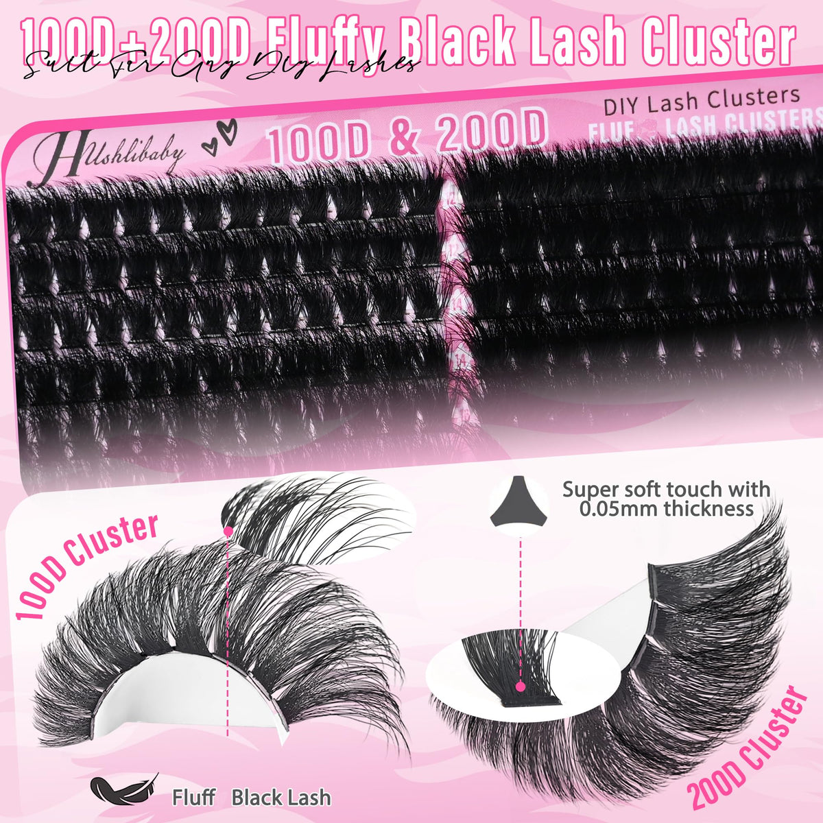 Hushlibaby Lash Clusters 22mm length close-up
