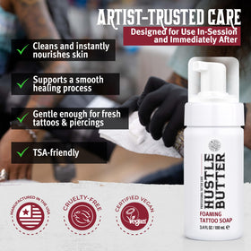 Hustle Butter Deluxe Tattoo Aftercare Kit contents laid out