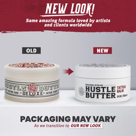 Hustle Butter Deluxe Tattoo Balm packaging side view