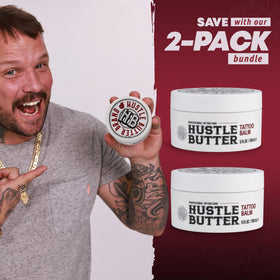 Hustle Butter Deluxe Tattoo Butter 5 oz in a lifestyle setting