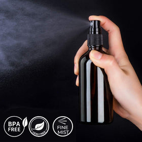 Hydior Amber Glass Spray Bottle side view with fine mist sprayer