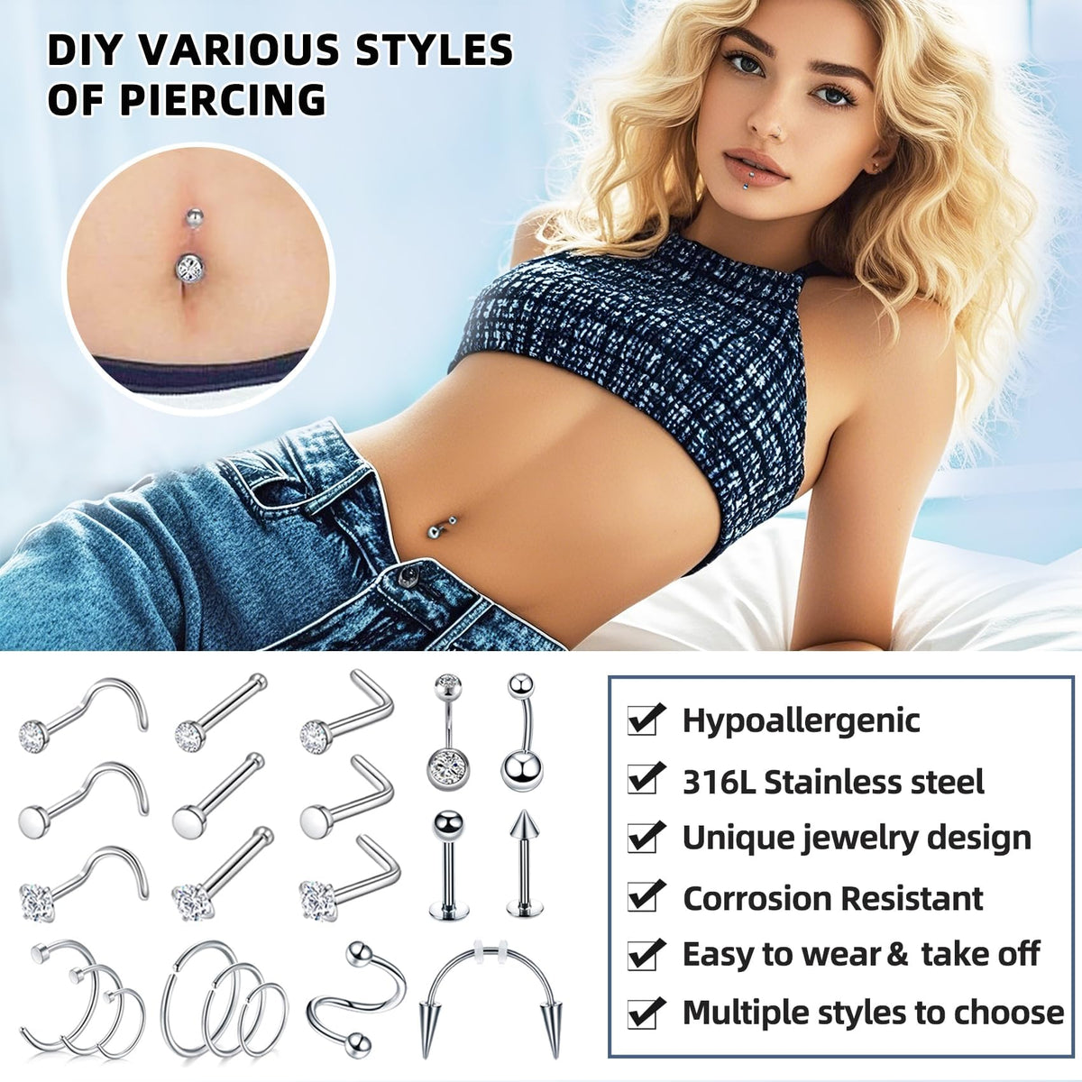 Hygienic cleaning pads included in TKKUY Piercing Kit