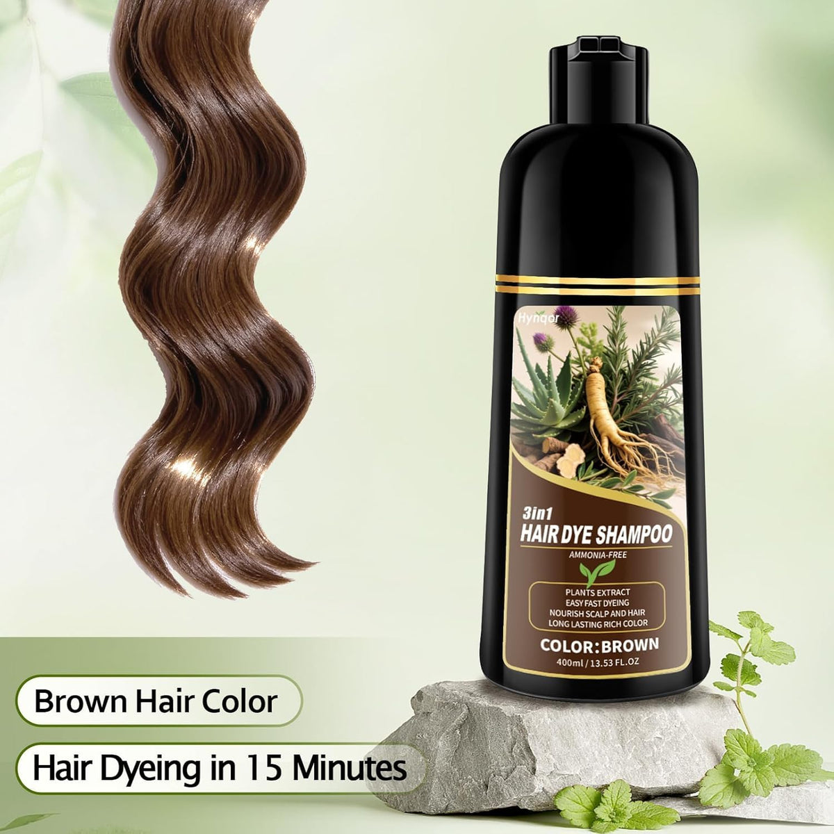 Hynqor Brown Hair Dye Shampoo packaging side view