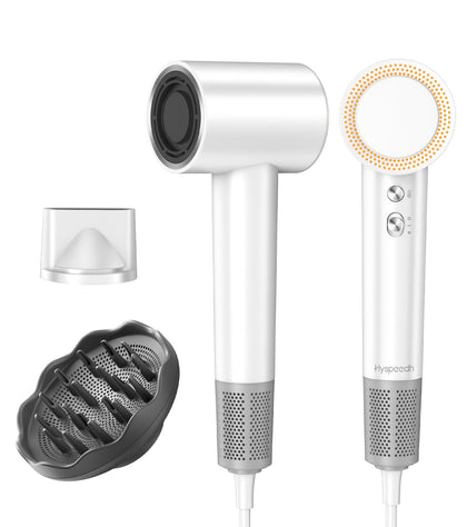 Hyspeedh Hair Dryer front view with sleek carbon fibre design