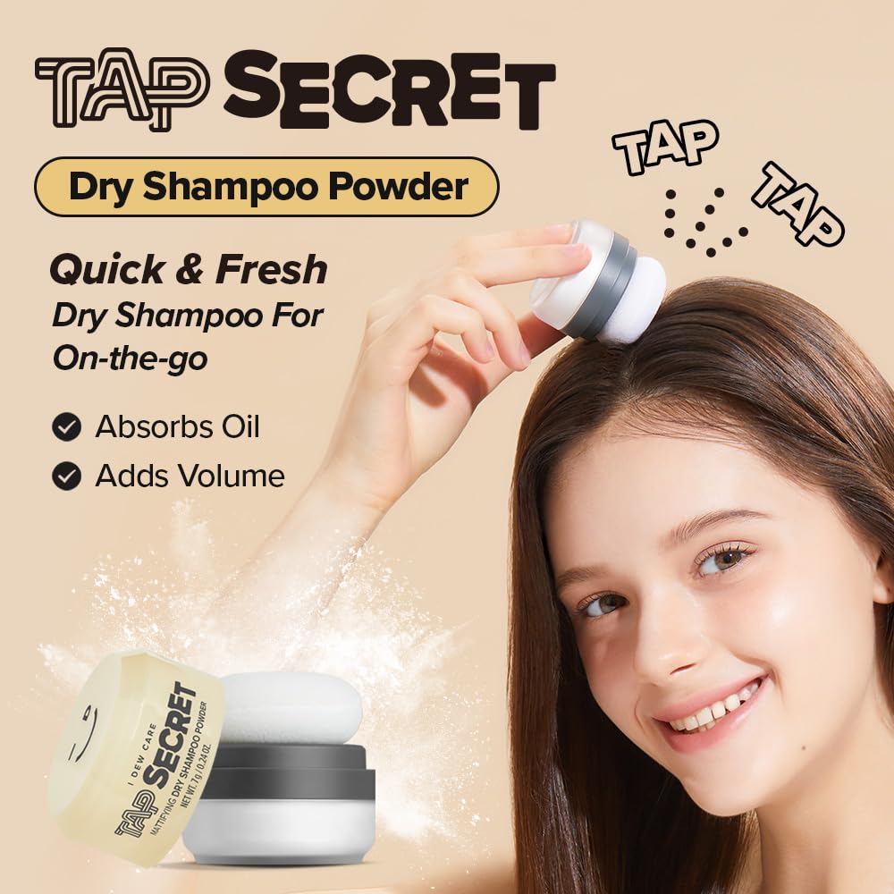I DEW CARE Tap Secret Dry Shampoo powder in a container