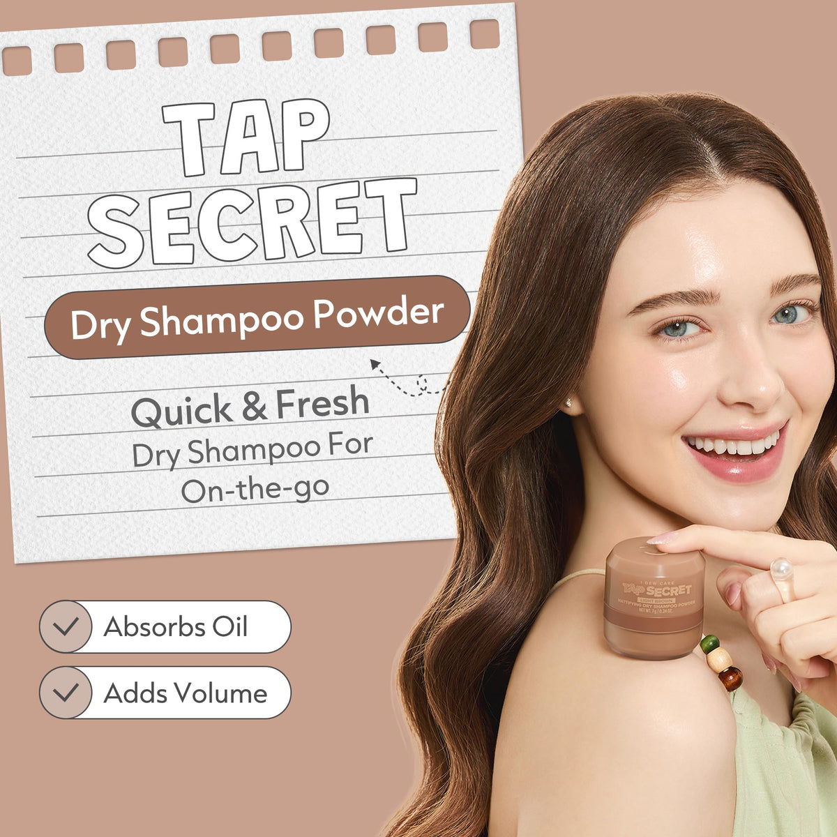 I DEW CARE Tap Secret Mattifying Dry Shampoo Powder Light Brown packaging