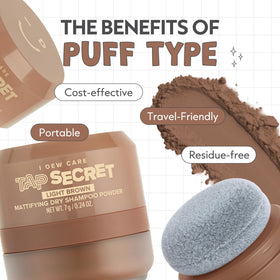 I DEW CARE Tap Secret Mattifying Dry Shampoo Powder Light Brown travel-friendly size