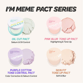 I'M MEME Compact Skin Fit Tone Up Pact with close-up of powder texture