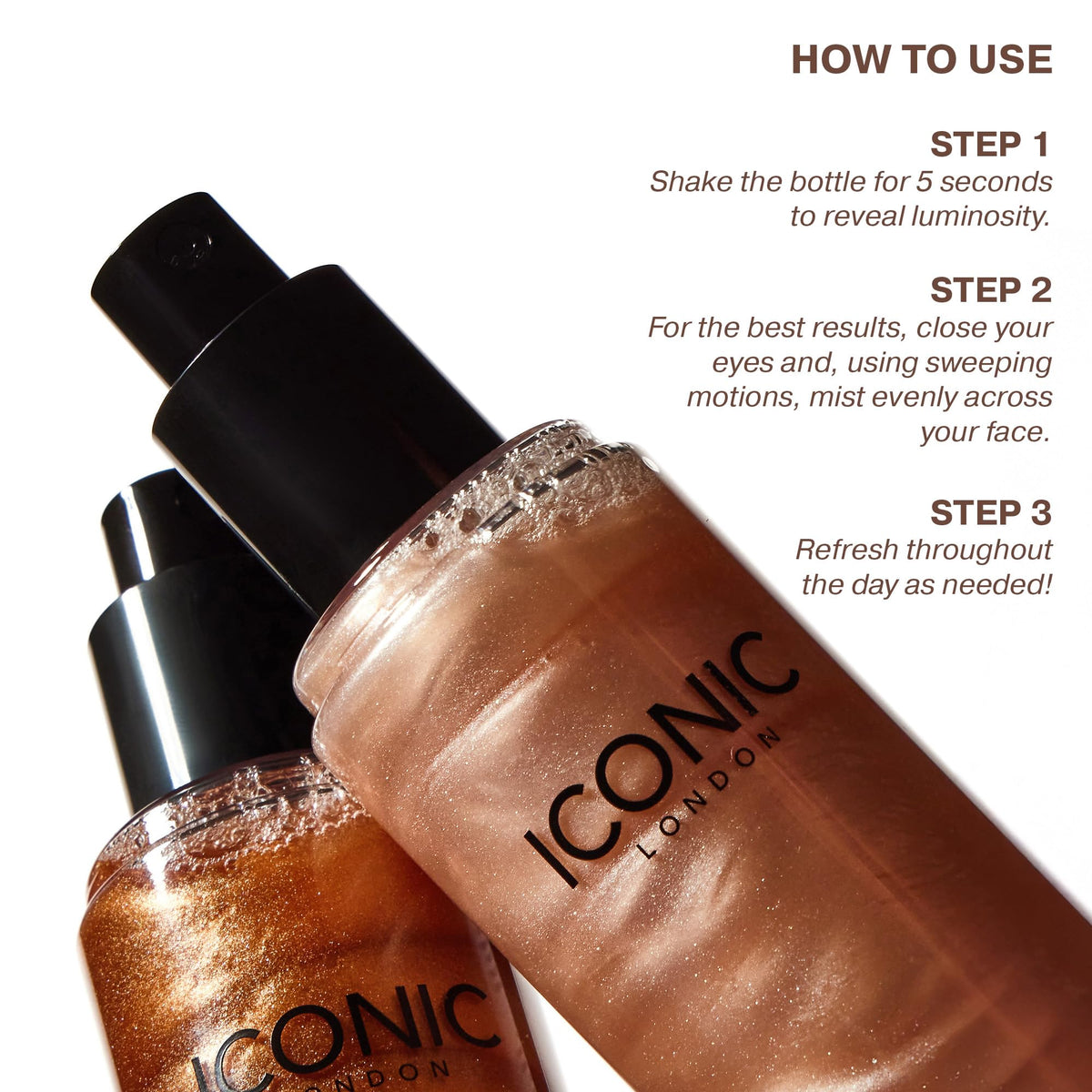 ICONIC LONDON Prep-Set-Glow Makeup Setting Spray with makeup brushes