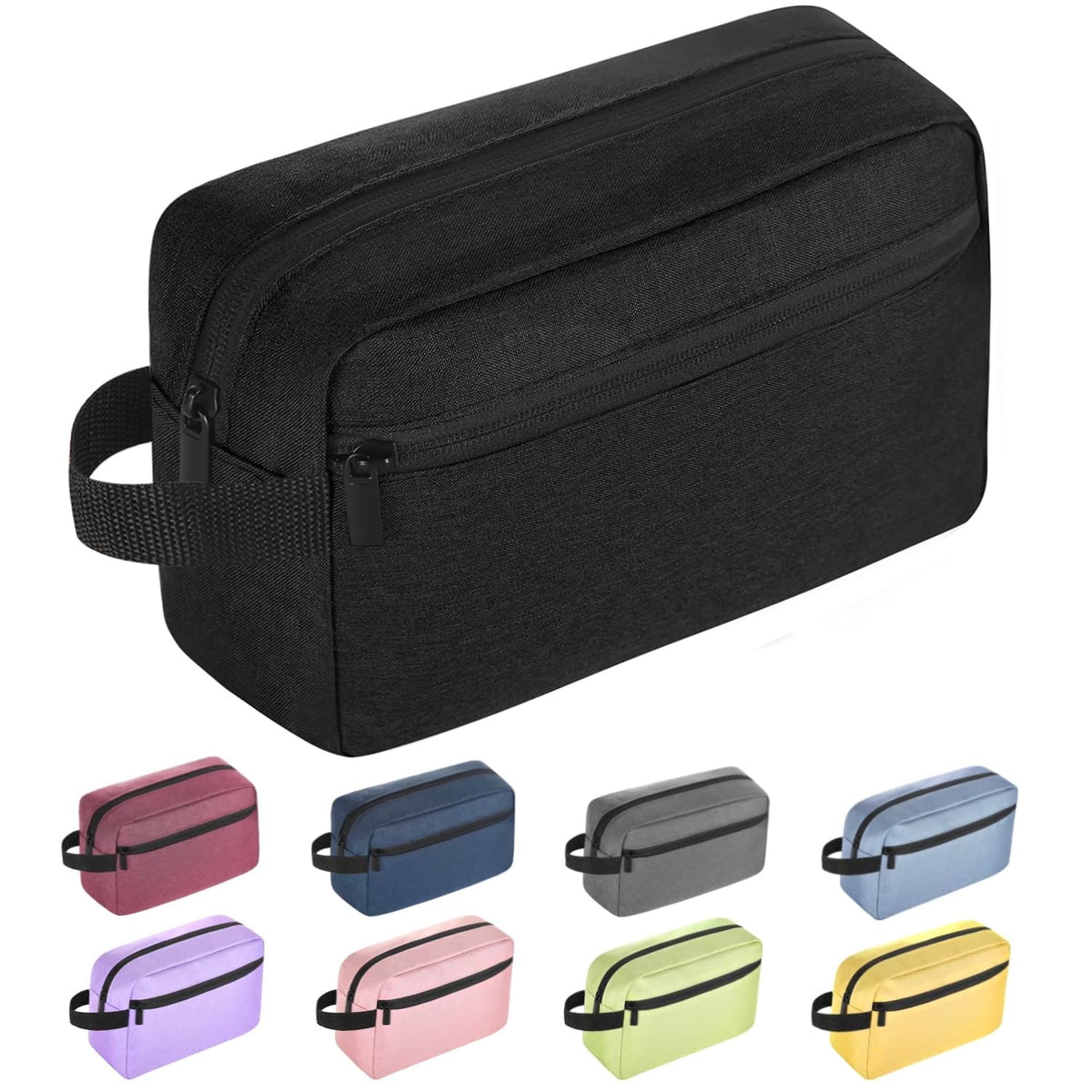 Icramsy Travel Toiletry Bag black front view with zipper