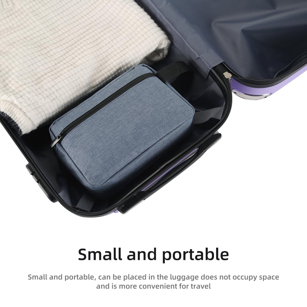 Icramsy Travel Toiletry Bag Blue with zipper detail