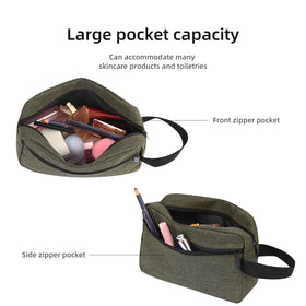 Icramsy Travel Toiletry Bag deep green with toiletries inside