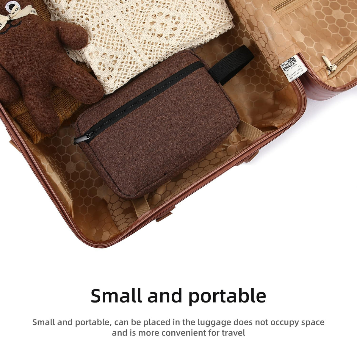 Icramsy Travel Toiletry Bag displayed with travel accessories