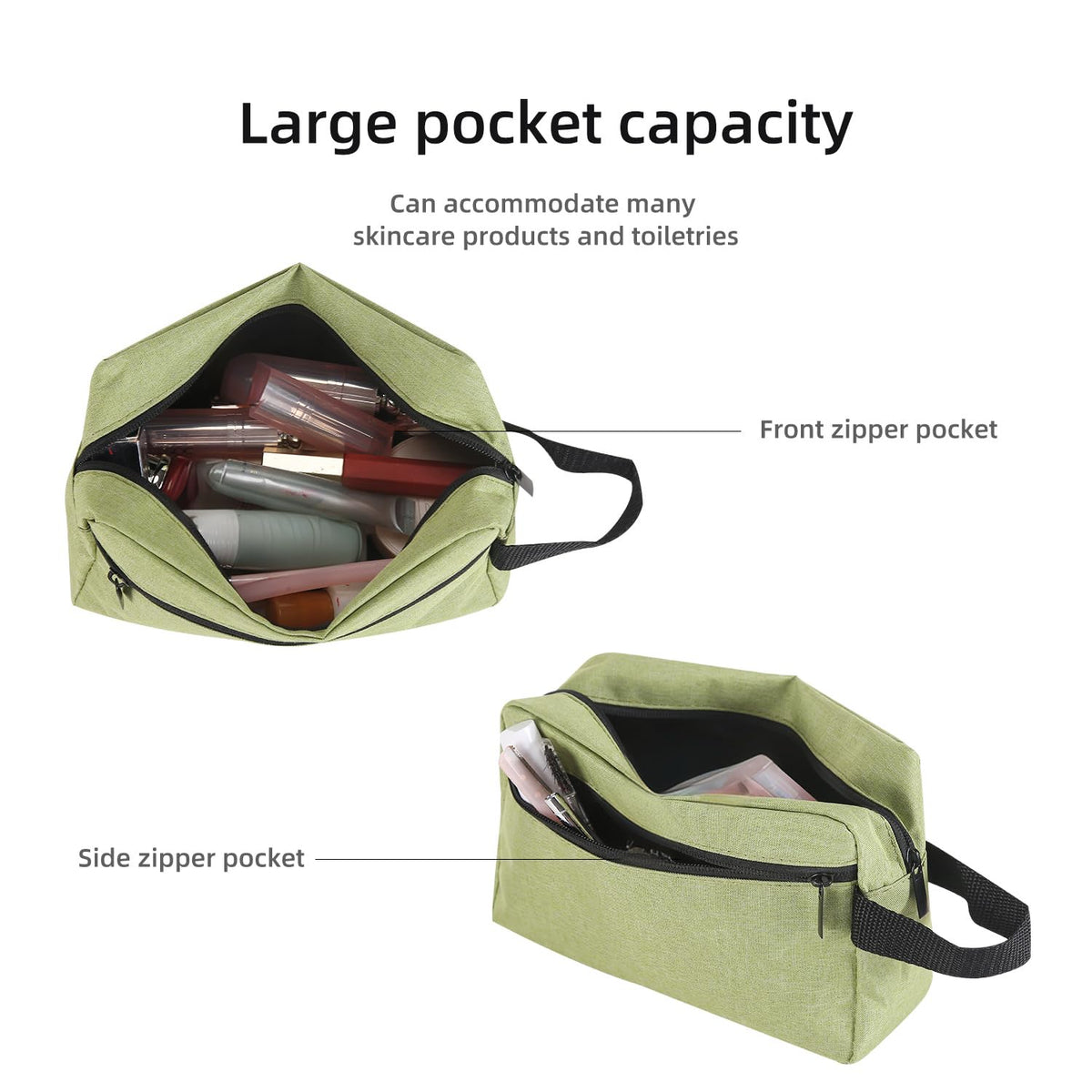 Icramsy Travel Toiletry Bag hanging with toiletries displayed