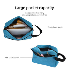 Icramsy Travel Toiletry Bag Lake Blue interior with toiletries