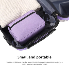 Icramsy Travel Toiletry Bag purple hanging from a hook