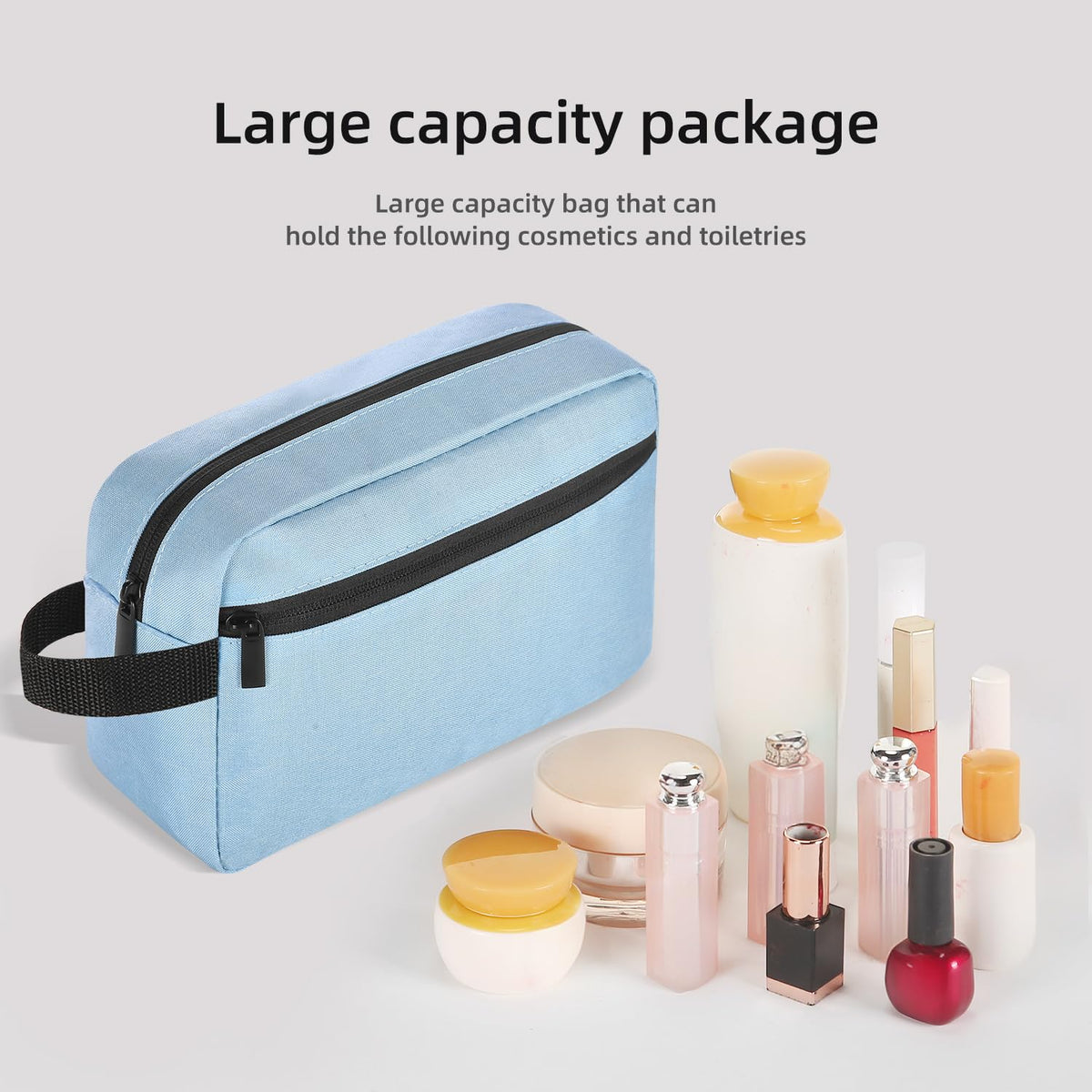 Icramsy Travel Toiletry Bag Sky Blue open with toiletries