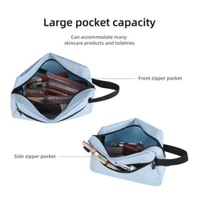 Icramsy Travel Toiletry Bag Sky Blue with zipper detail