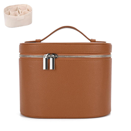 IEMIEBOAMGNOY Leather Makeup Bag front view in brown